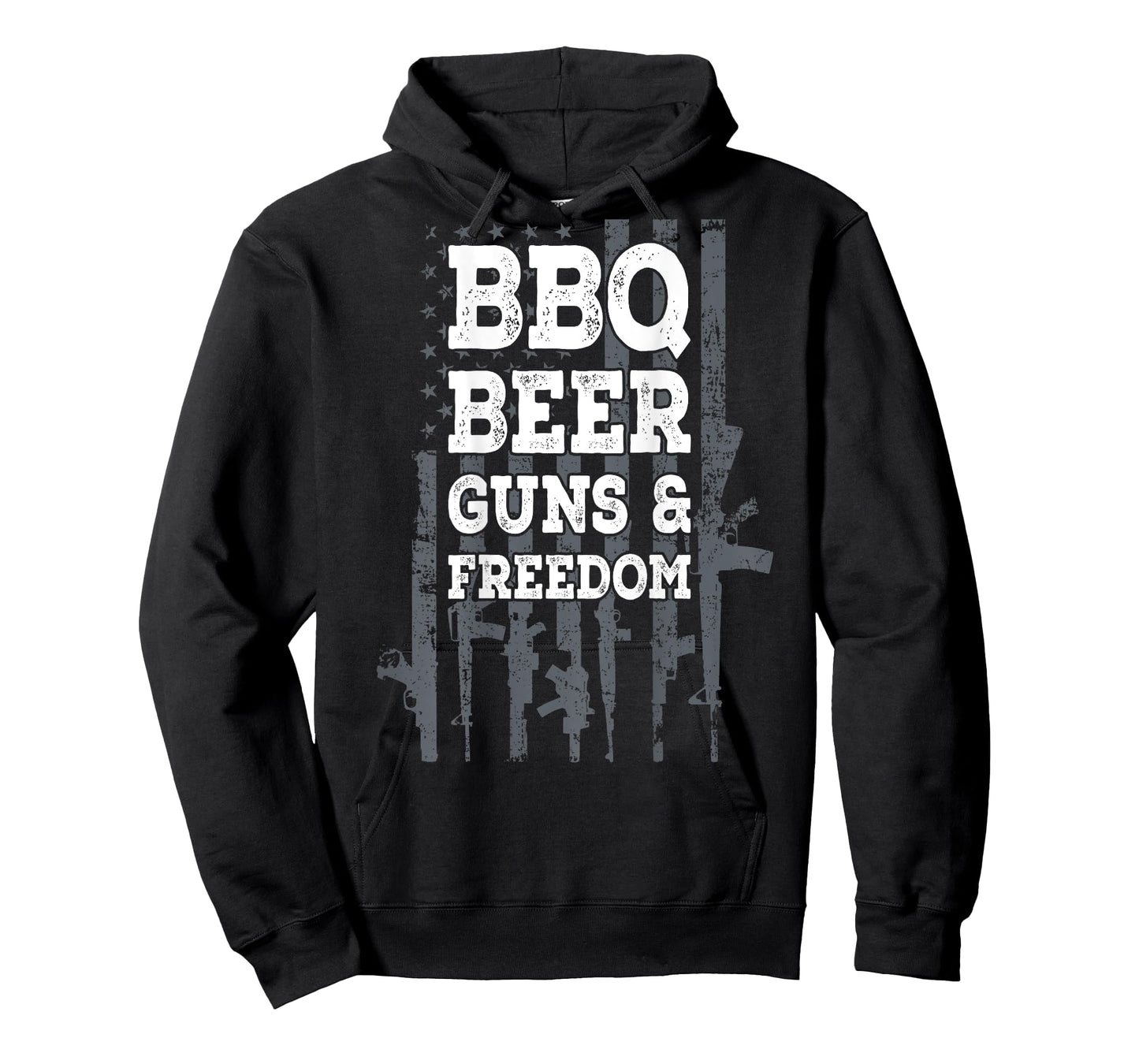 BBQ BEER GUNS & FREEDOM - USA Flag BBQ Drinking Gun ON BACK T-Shirt for Women Men
