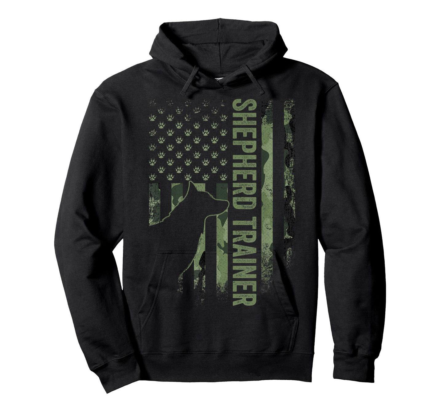 Vintage Camouflage USA Flag Shepherd Dog Trainer Silhouette T-Shirt
