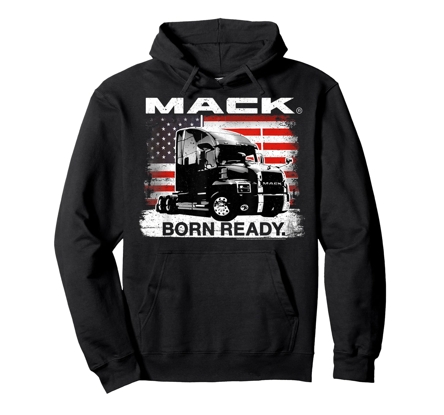 Mack Trucks Born Ready Semi with American Flag Trucker T-Shirt