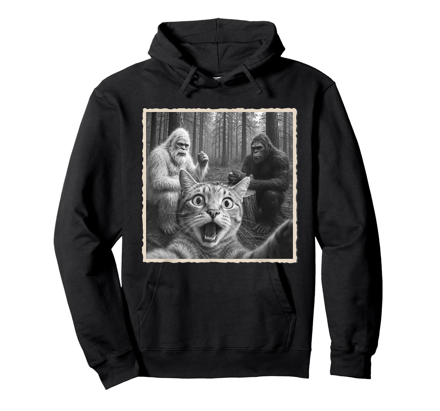 Cat Selfie With Yeti & Bigfoot | Funny Scared Cat T-Shirt