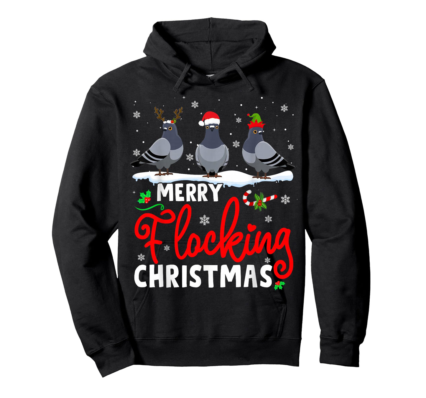 Merry Flocking Christmas Reindeer Santa ELF Pigeon Xmas T-Shirt