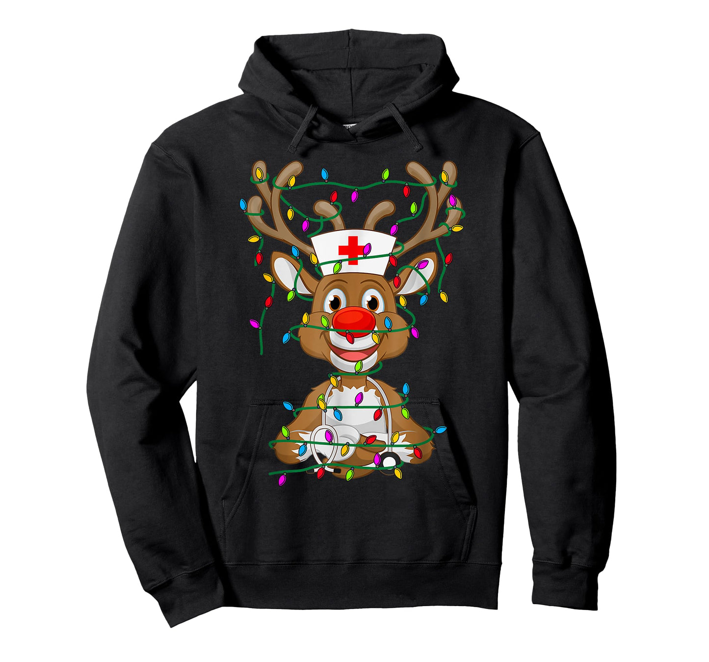 Christmas Light Reindeer Scrubs Rubber Gloves Nurses Gifts T-Shirt