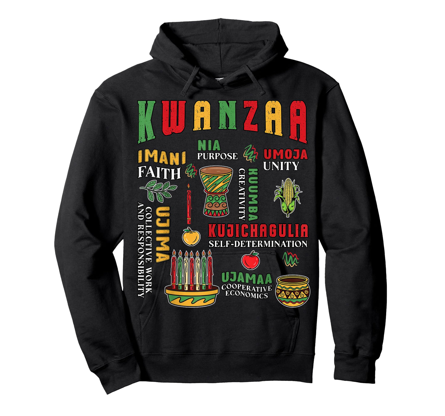 Happy Kwanzaa Drum Kinara Seven Candles African American T-Shirt