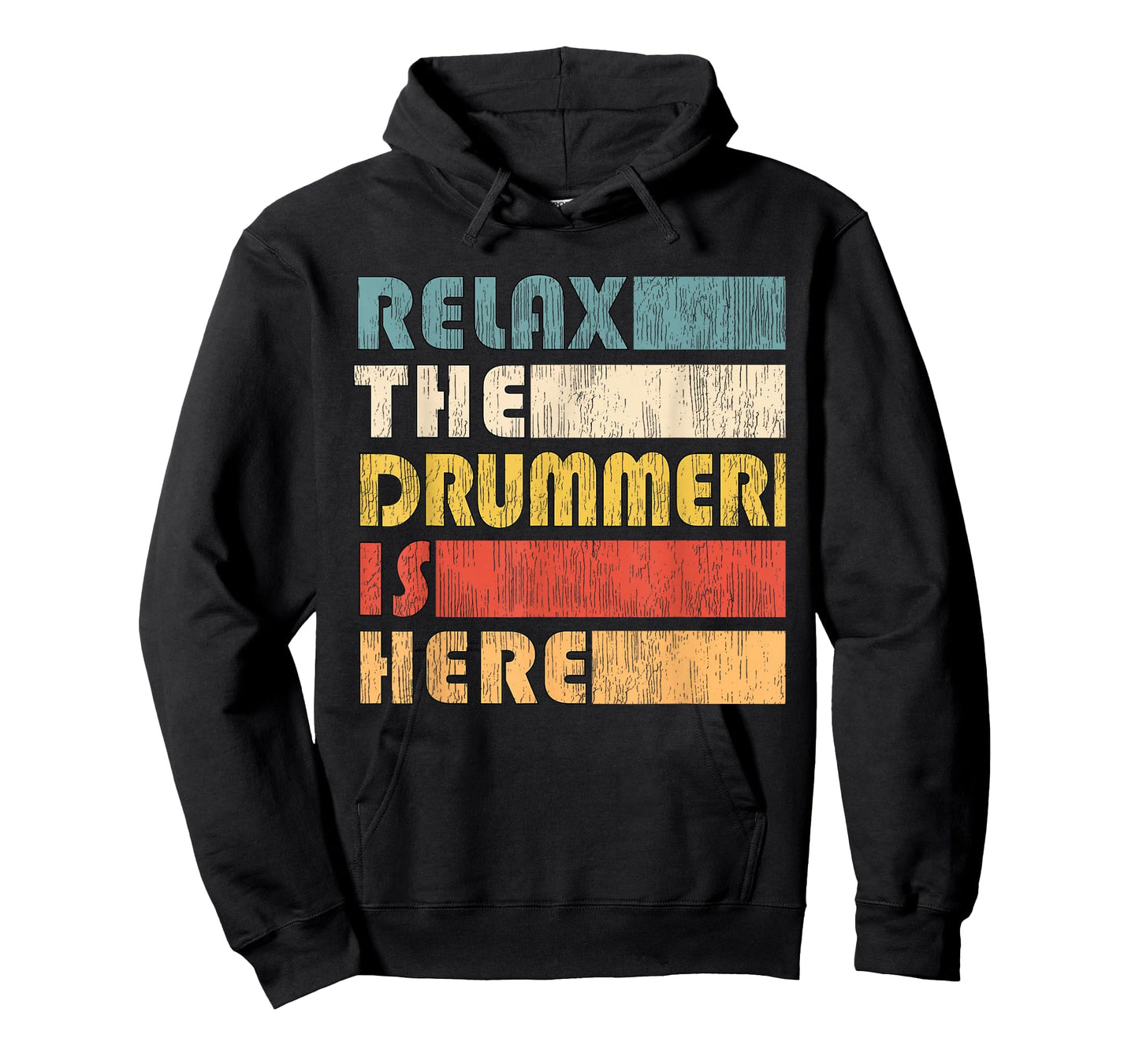 Vintage Drumset Instrument Gifts Relax The Drummer Is Here for Drumset Musician Unisex Adult Black Short Sleeve T-Shirt Small