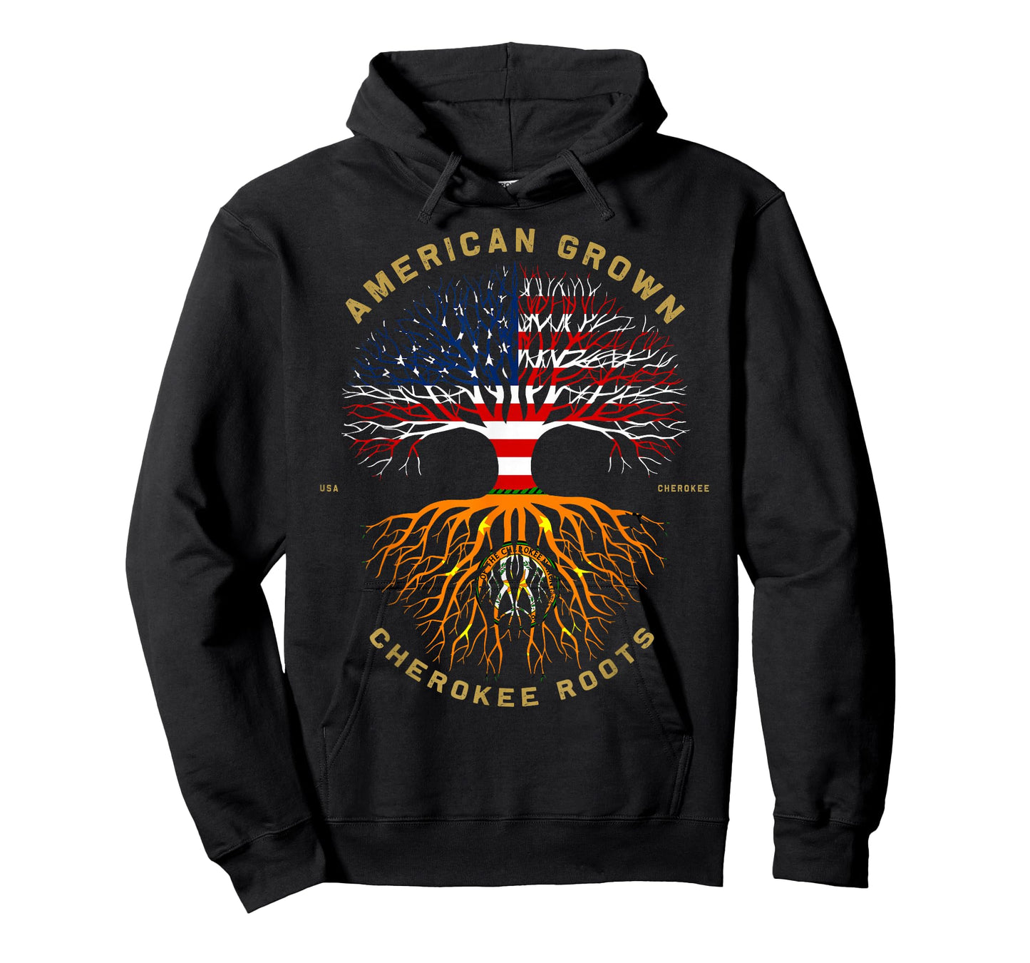 American Grown with Cherokee Roots Tree USA Flag T-Shirt