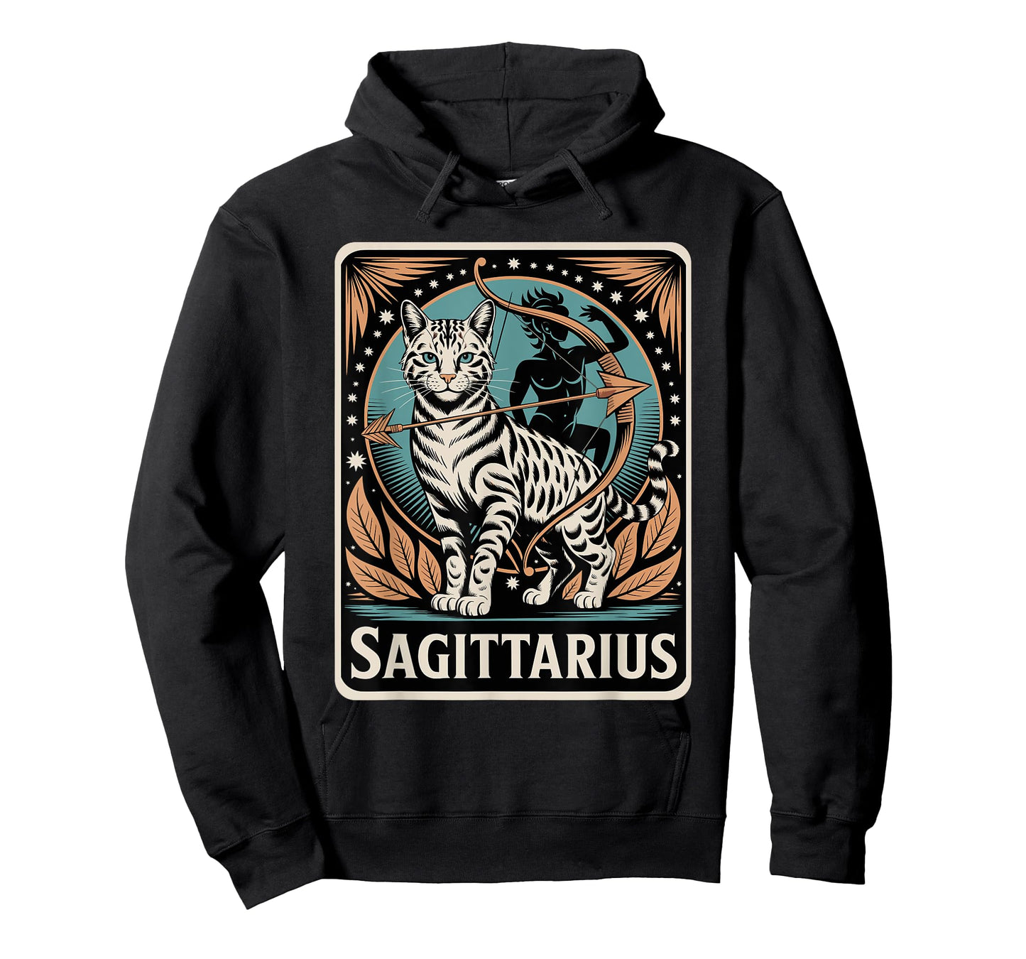 Sagittarius Cat Zodiac Art with Bow and Arrow in Starry Sky T-Shirt