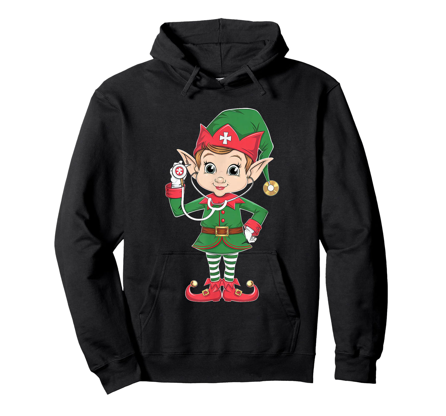Cute Elf Nurse Scrub Tops Christmas Stethoscope Nursing Girl T-Shirt