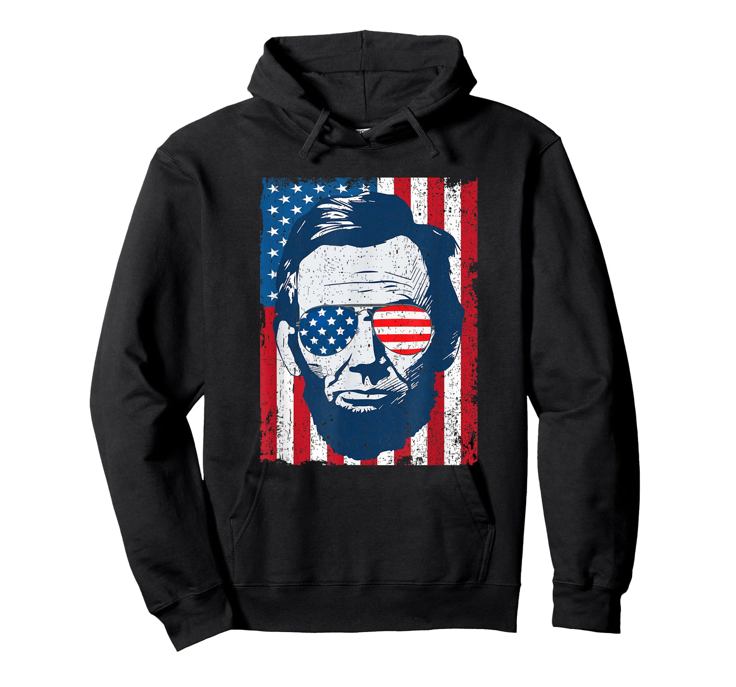Abe Lincoln Beard Sunglasses & American Flag 4th of July T-Shirt
