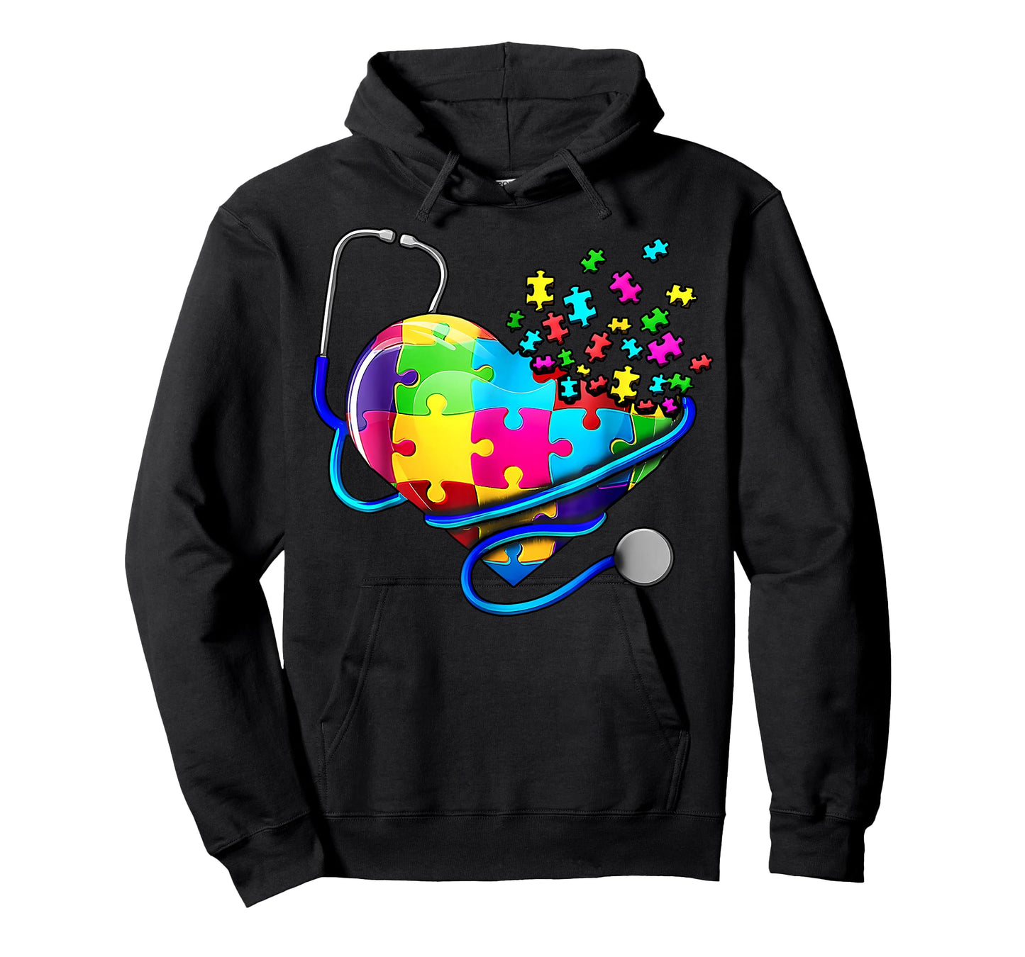 Autism Awareness Nurse Stethoscope Heart ASD Scrub Top Women T-Shirt