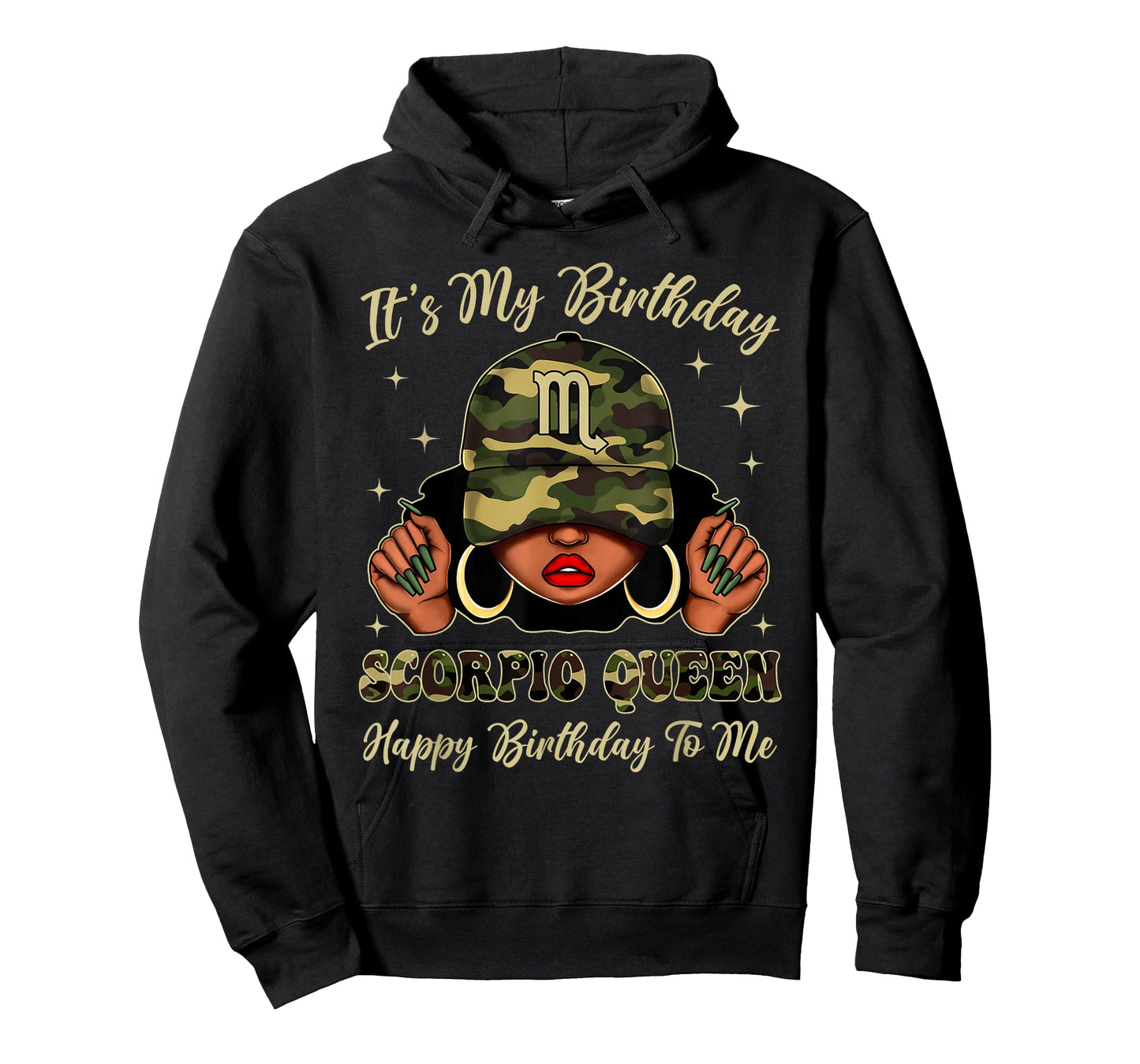 Scorpio Queen Black Woman with Cap Camo It's My Birthday T-Shirt
