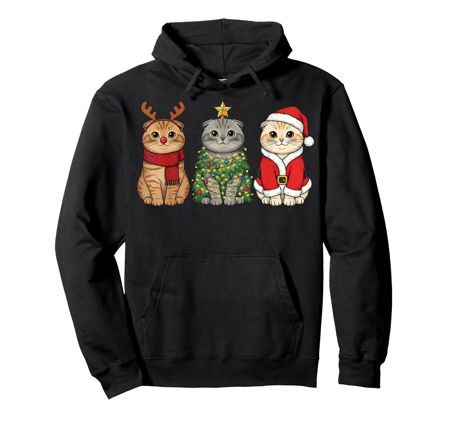 Retro Christmas Scottish Fold Cat Santa Reindeer T-Shirt