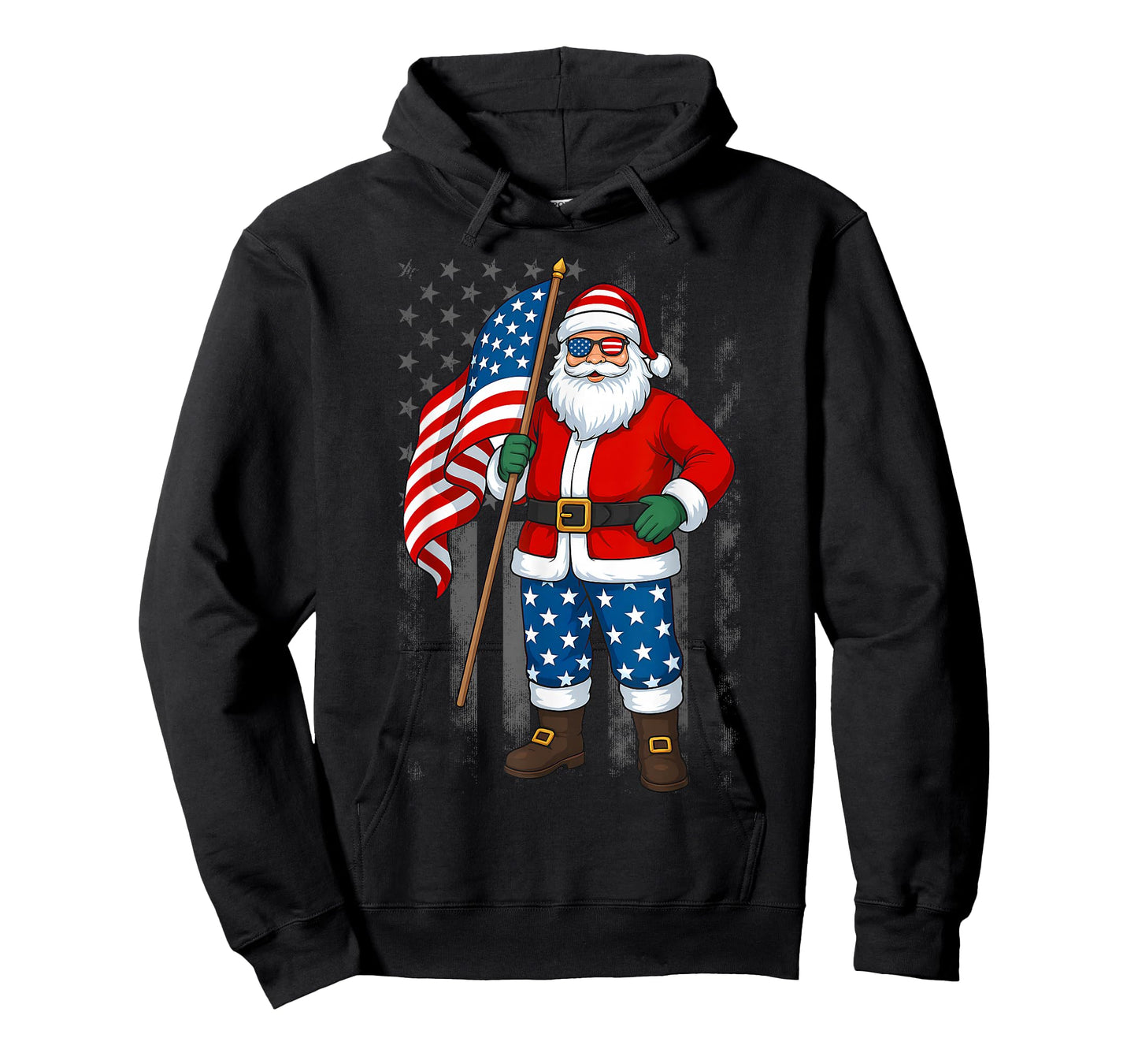 Santa USA American Flag Christmas In July Happy 4th Of July T-Shirt