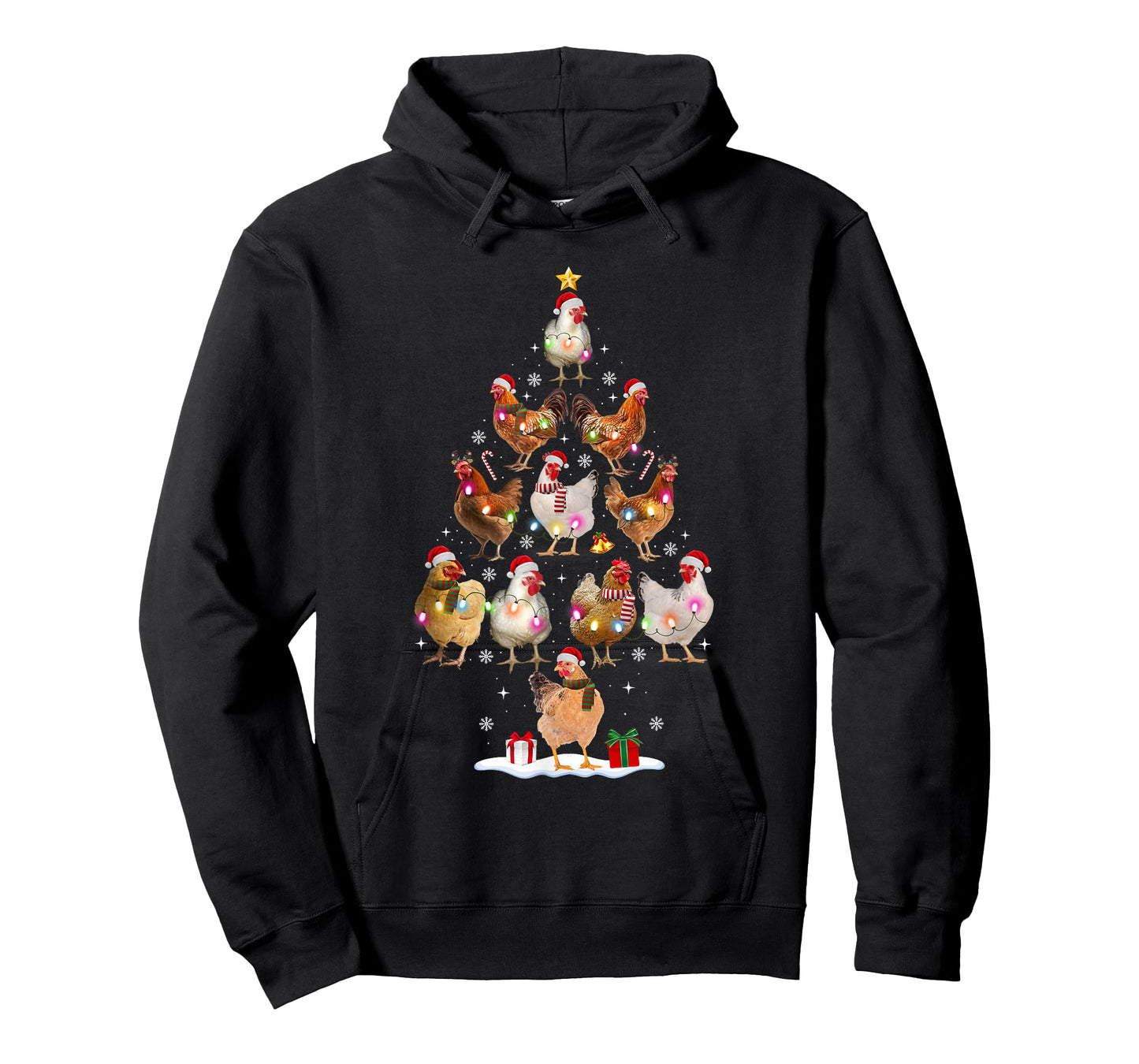 Chicken Christmas Tree Lights Santa Hat Funny Xmas Pajamas T-Shirt