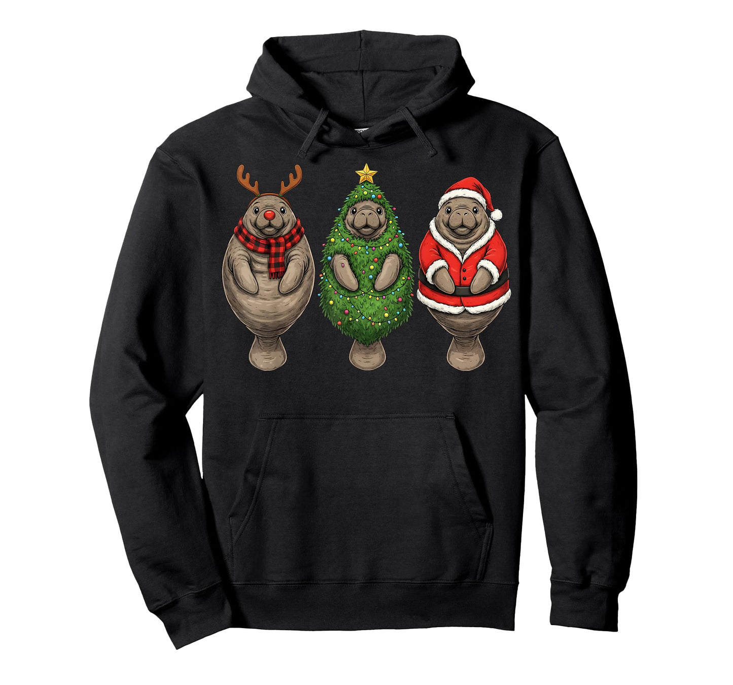 Retro Christmas Manatee Santa Reindeer T-Shirt