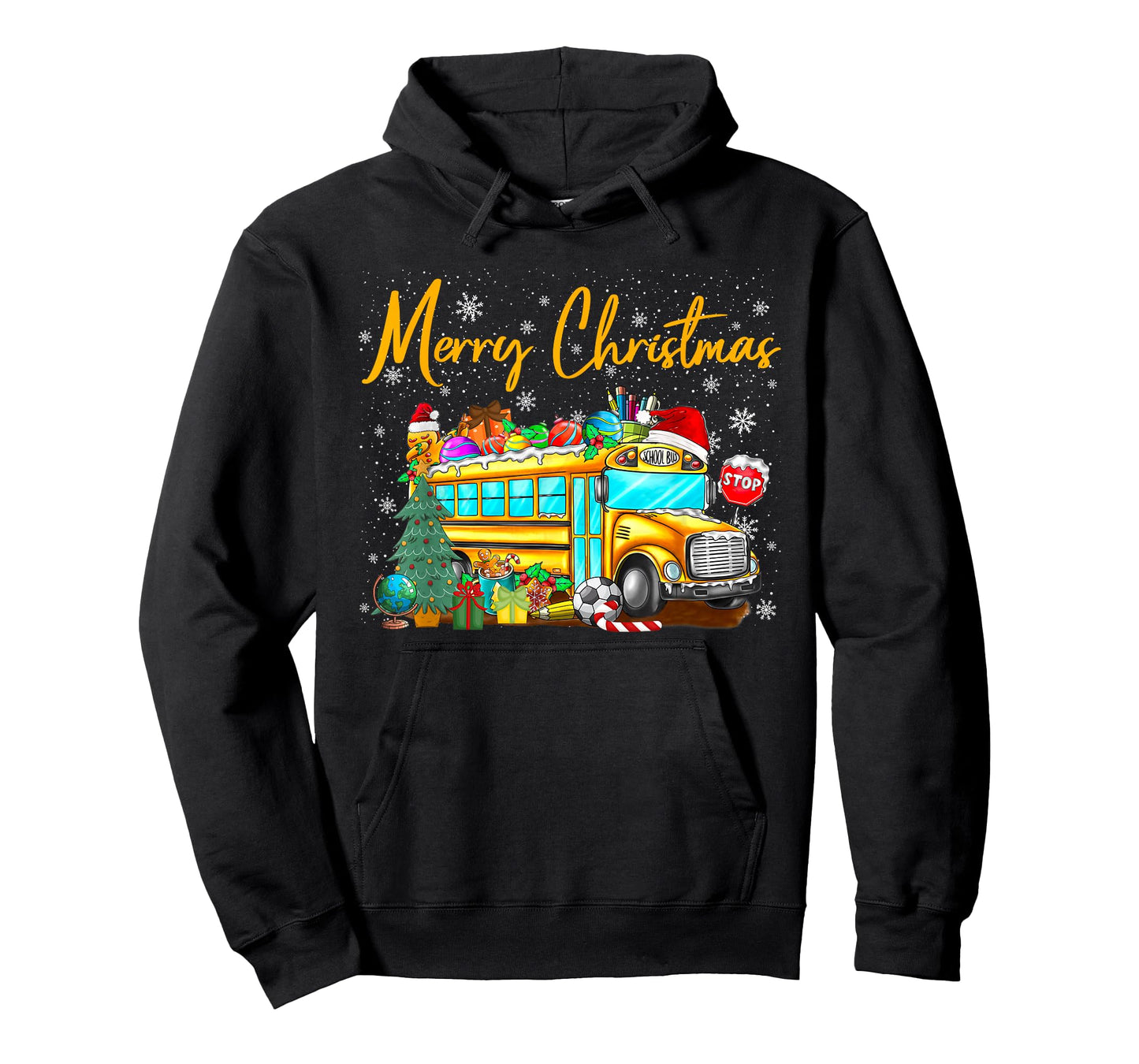 School Bus Driver Santa Hat Merry Christmas Tree Men Women T-Shirt