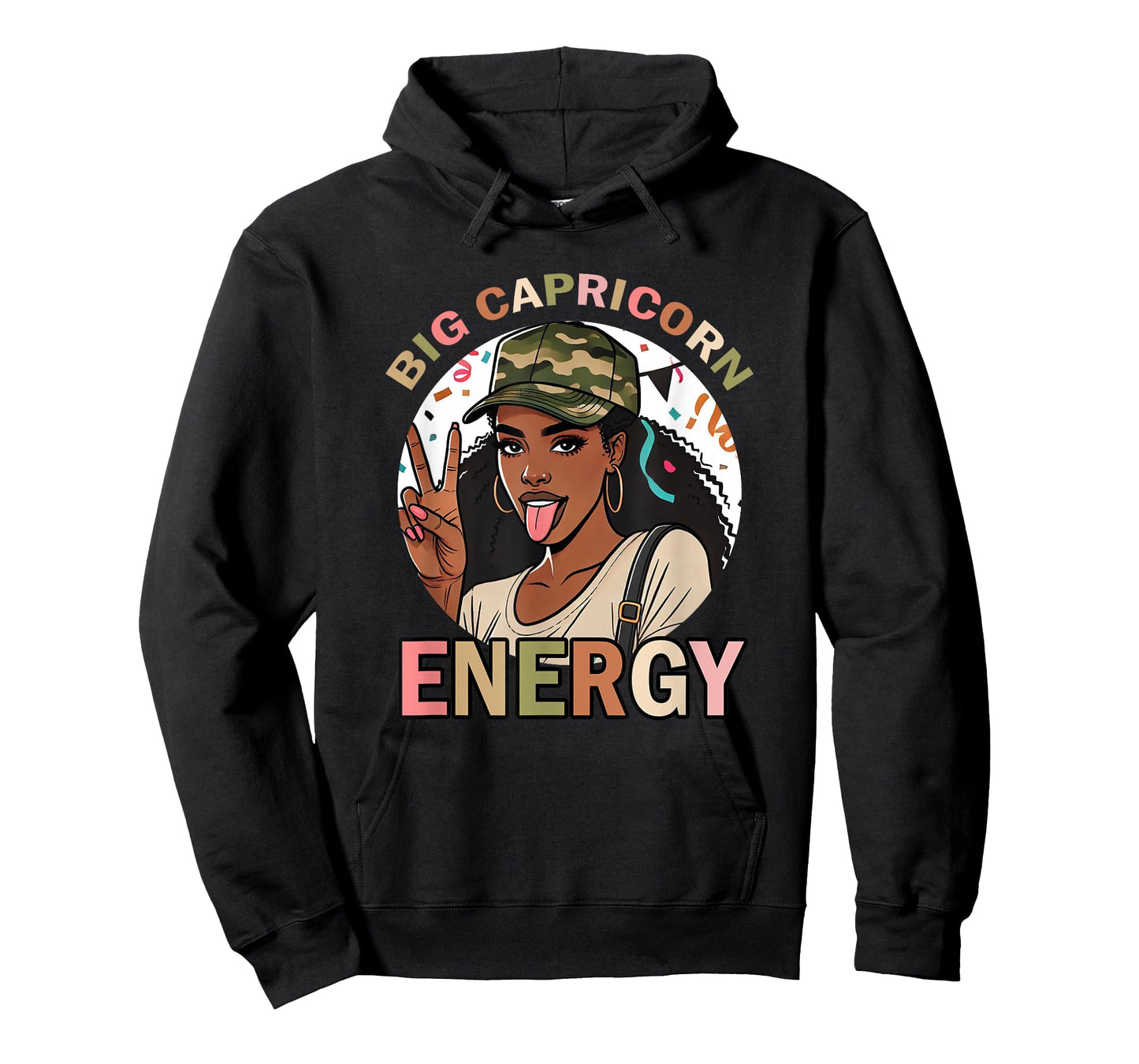 Big Capricorn Energy Camo Hat Birthday Party T-Shirt