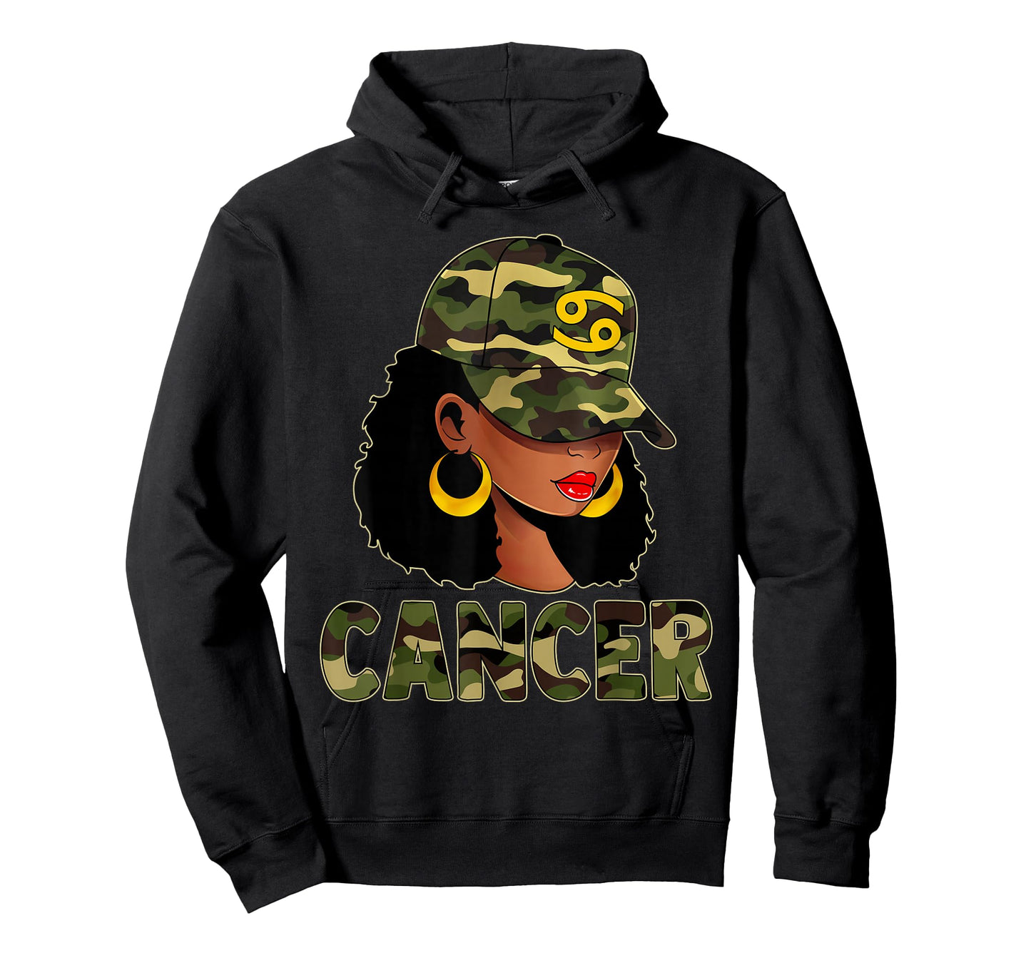 Cancer Queen Camouflage Black Woman Cap Zodiac Sign T-Shirt