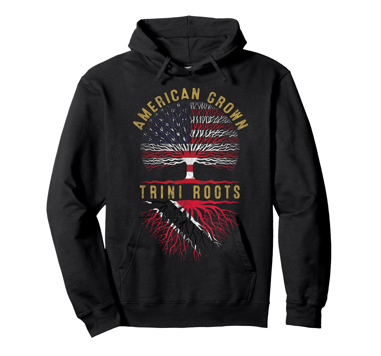 Distressed Tree USA Flag American Grown Trini Roots T-Shirt for Women Kids Men