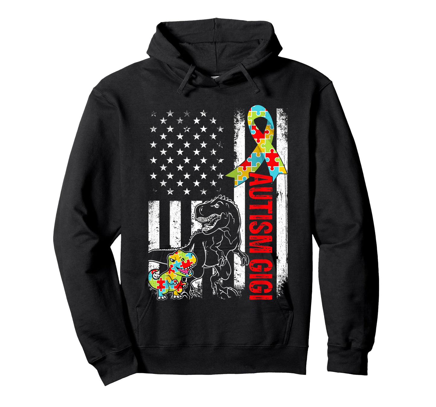 American Flag Autism Gigi Dinosaur Awareness Autistic Women Kids Men T-Shirt