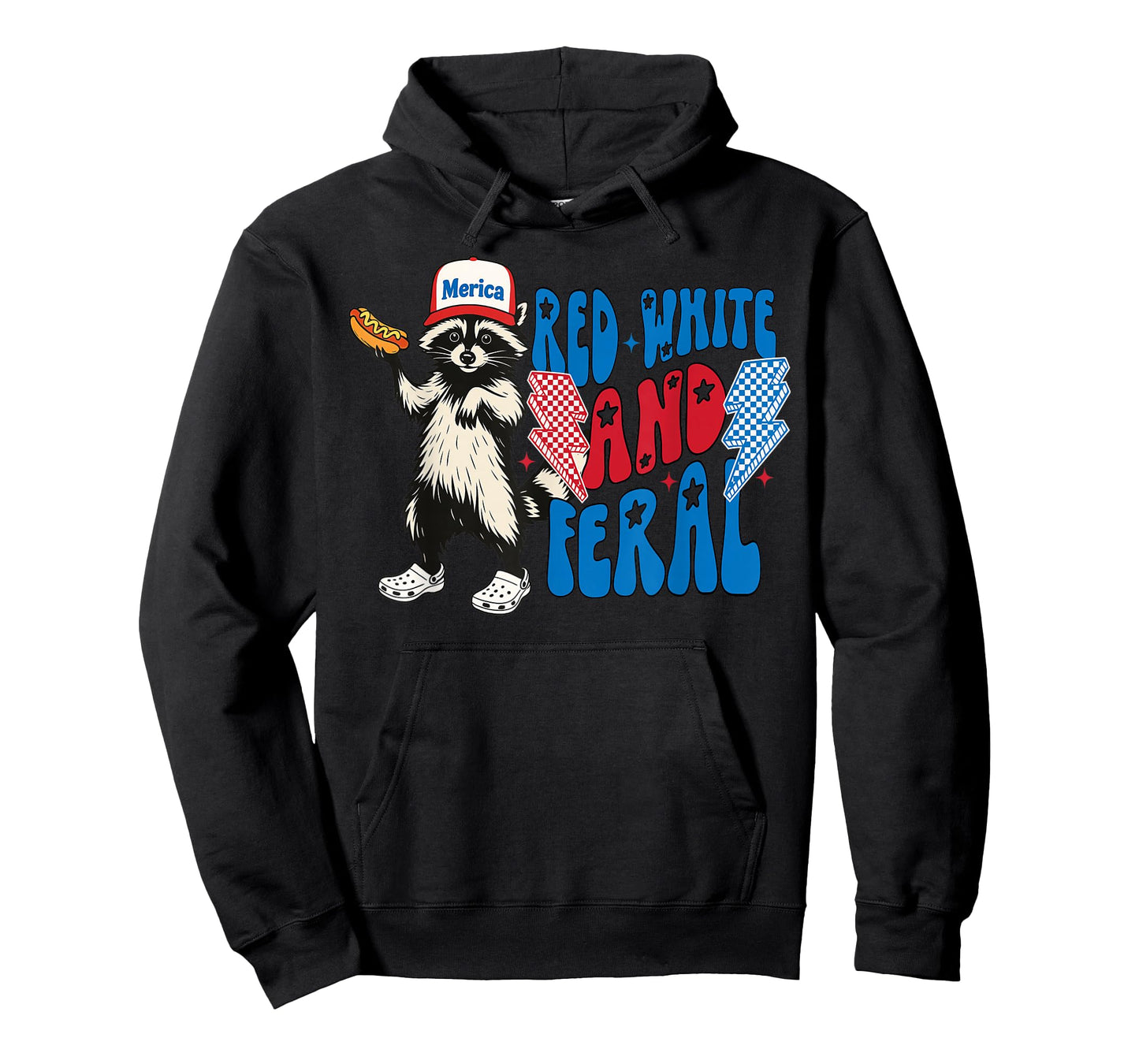 Red White and Feral Funny Raccoon 4th of July Saying Meme T-Shirt