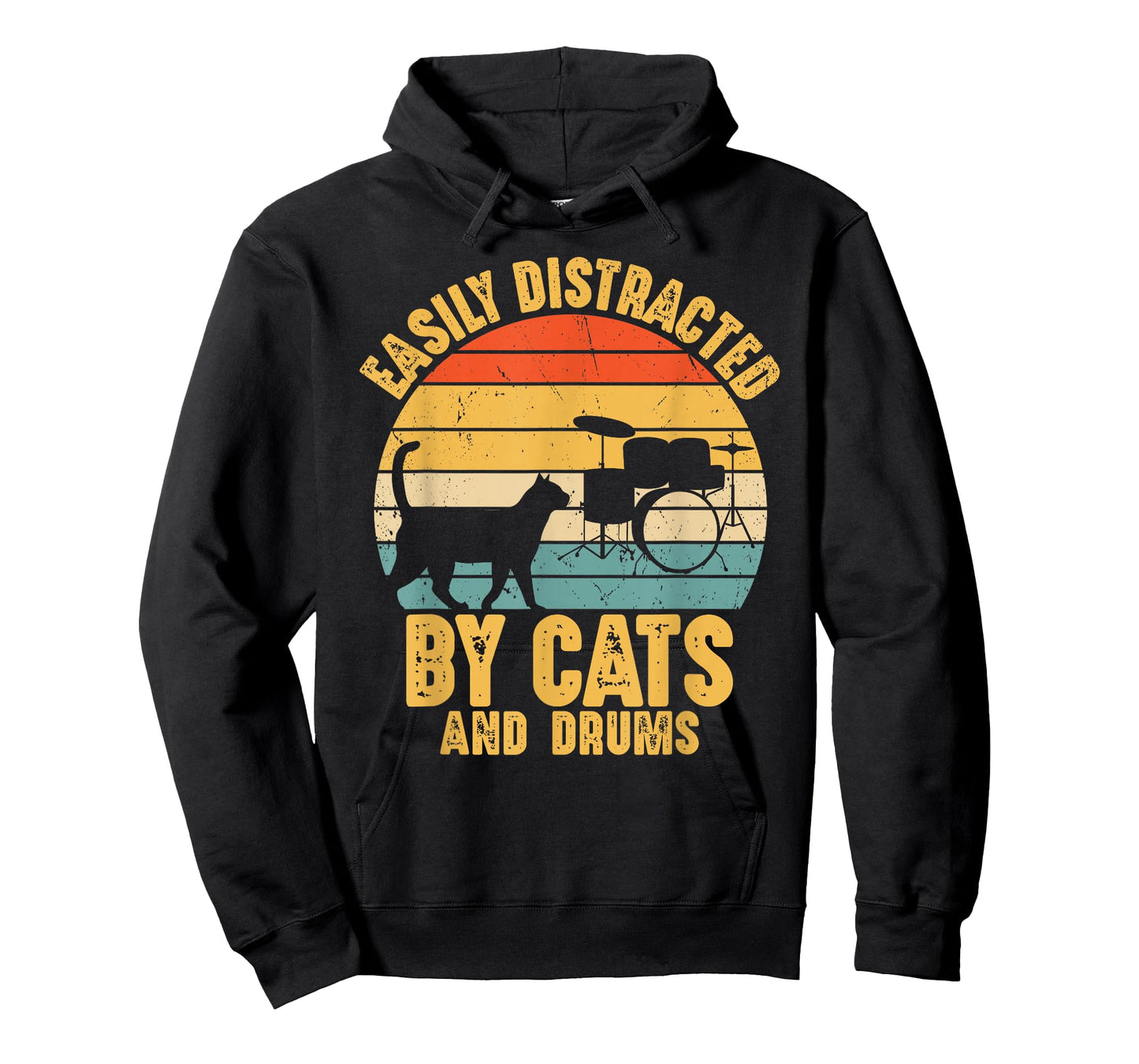 Easily Distracted by Cats and Drums Music Funny Drummer T-Shirt
