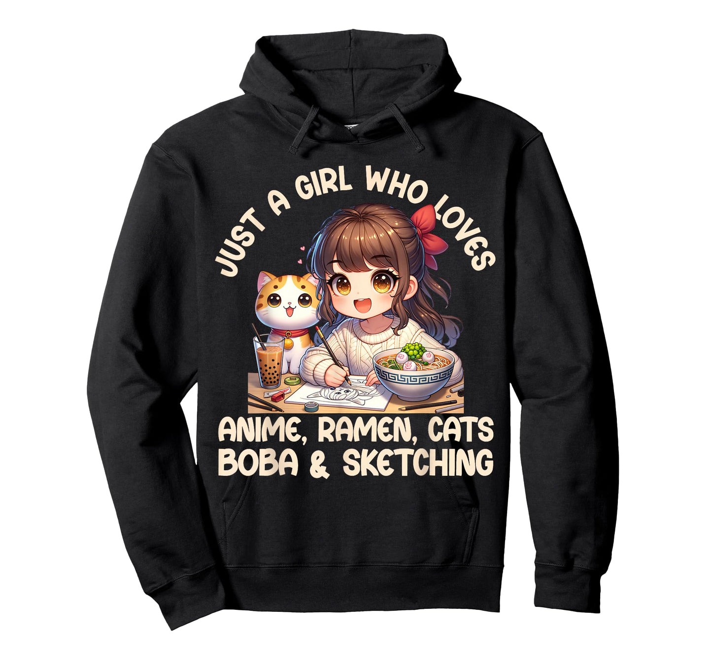 Just A Girl Who Loves Anime Ramen Cats Boba And Sketching T-Shirt