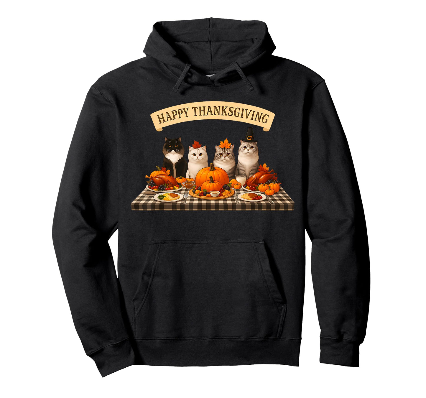Happy Thanksgiving Cats Dinner Feast Fall Men Women Kids T-Shirt