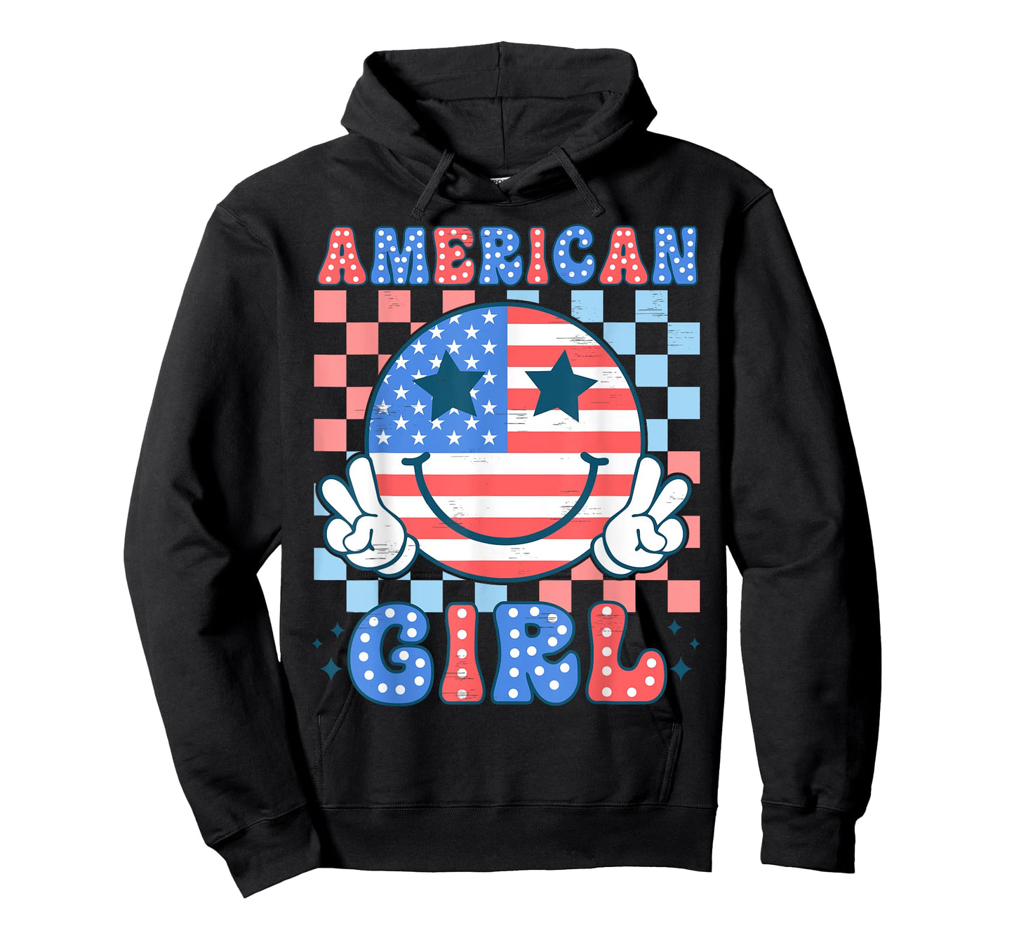 Happy Face USA Flag Patriotic American Girls Kid 4th of July T-Shirt