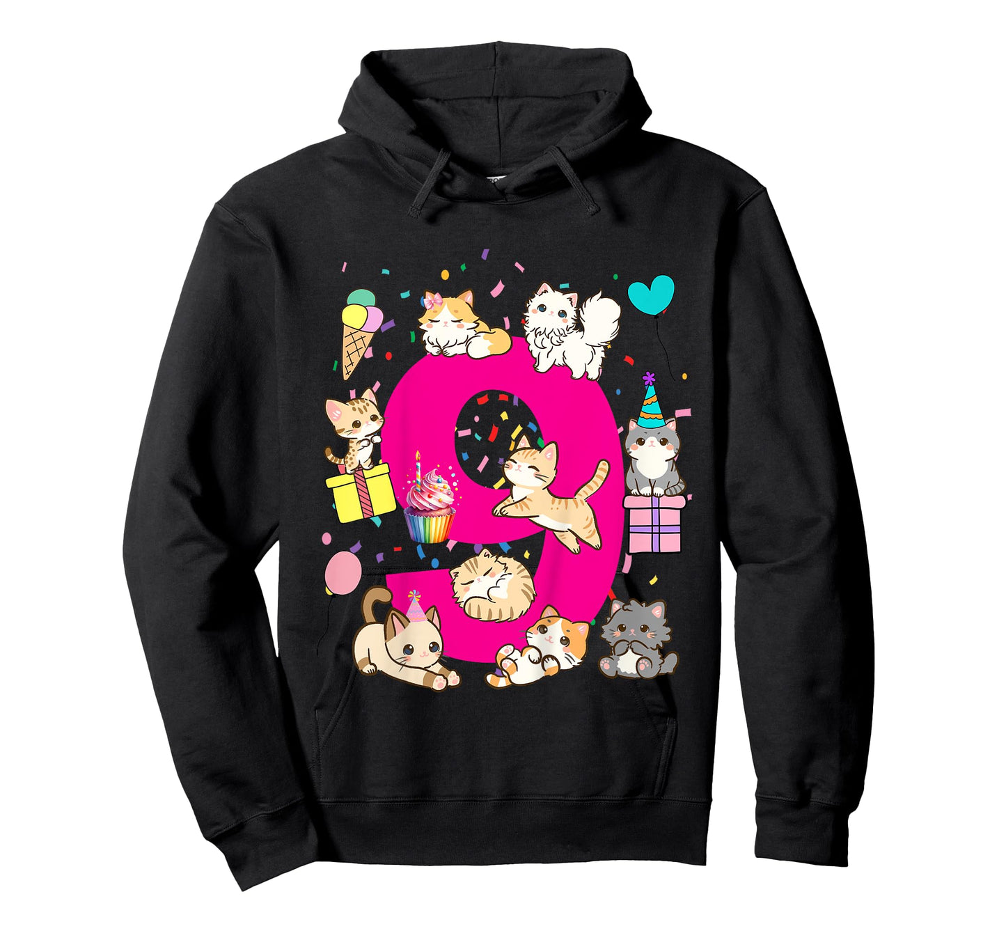 Kids 9 (nine) year old kitten cats themed birthday outfit girls T-Shirt