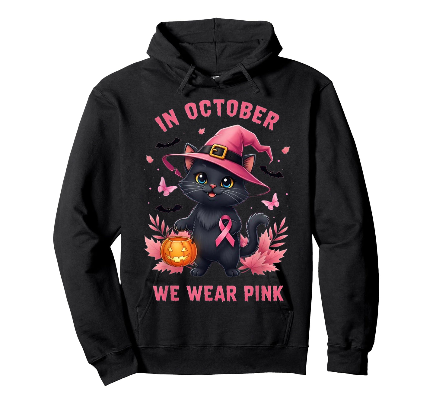 Fun Cat Pink Ribbon in October We Wear Pink Breast Cancer T-Shirt