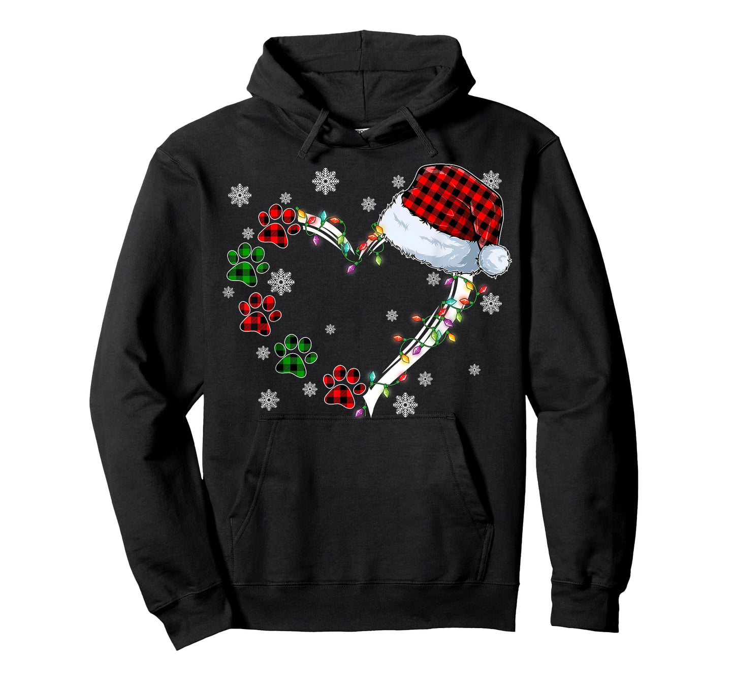 Funny Dog Cat Paws Print Heart Santa Hat Christmas Pajamas T-Shirt
