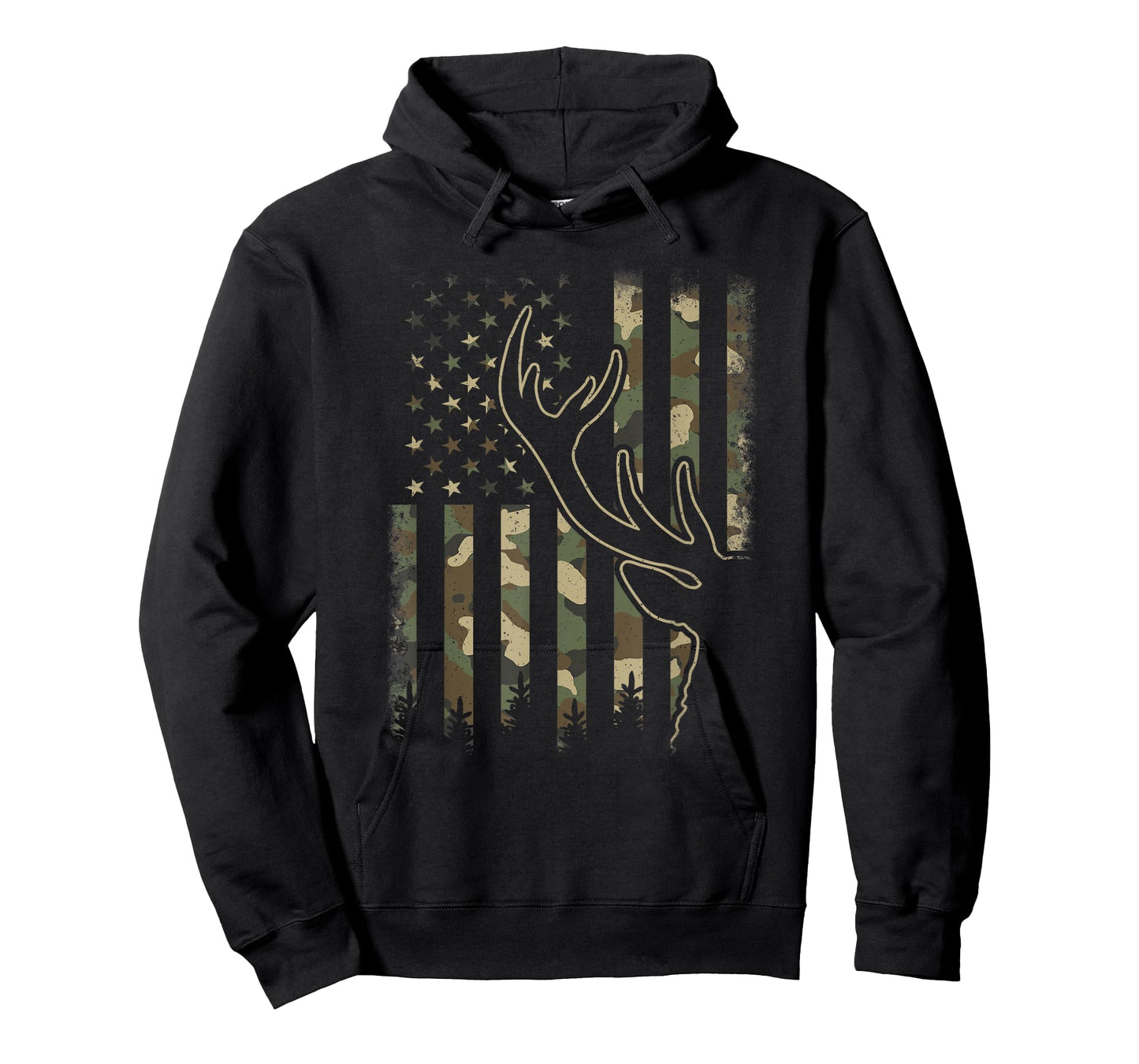 Camo US Flag Elk Buck Camouflage Deer Hunting Hunter Men T-Shirt