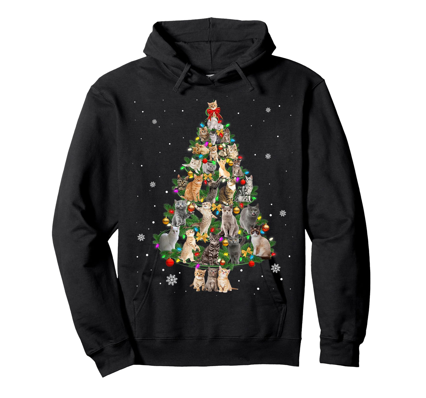 Meowy Xmas Cats Christmas Tree Lights Snow Kitten Funny Gift T-Shirt