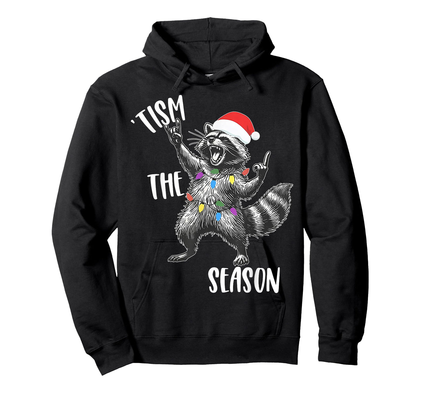 Tism The Season Raccoon Rock Santa Hat Autism Christmas T-Shirt