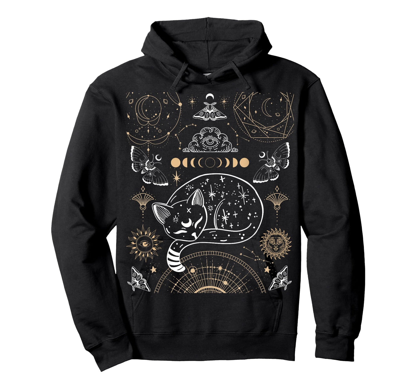 Cat Luna Moth Moon Phases Dark Academia Aesthetic Occult T-Shirt Small