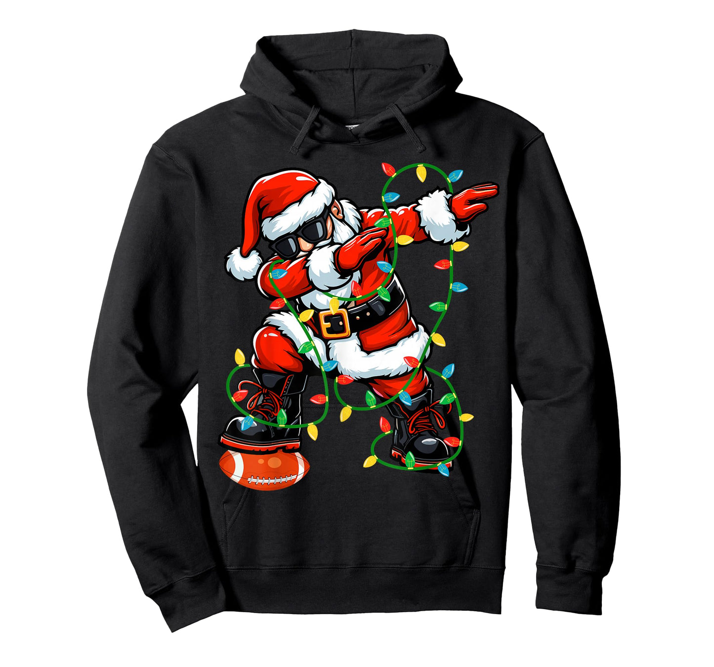 Dabbing Santa Football Christmas Lights Xmas Football Player T-Shirt