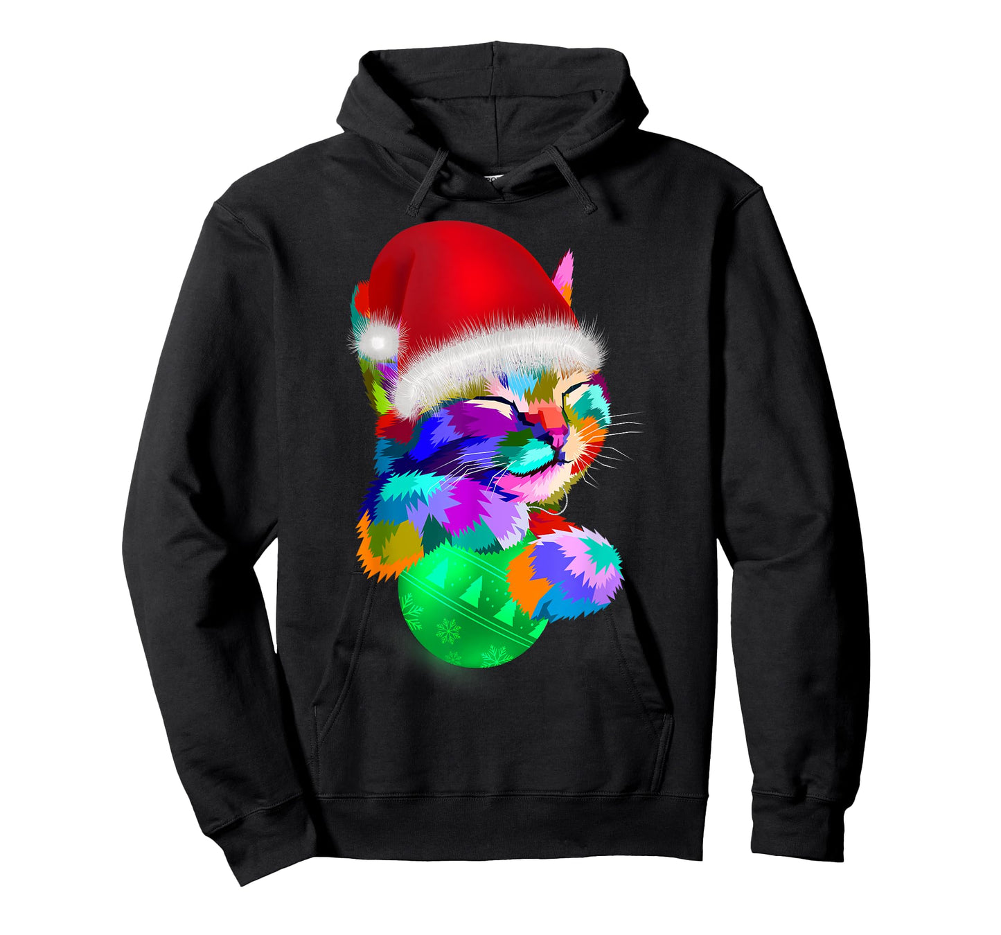 Cute Cat Colourful Funny Santa Hat Christmas Ball Costume T-Shirt for Men Women Kids