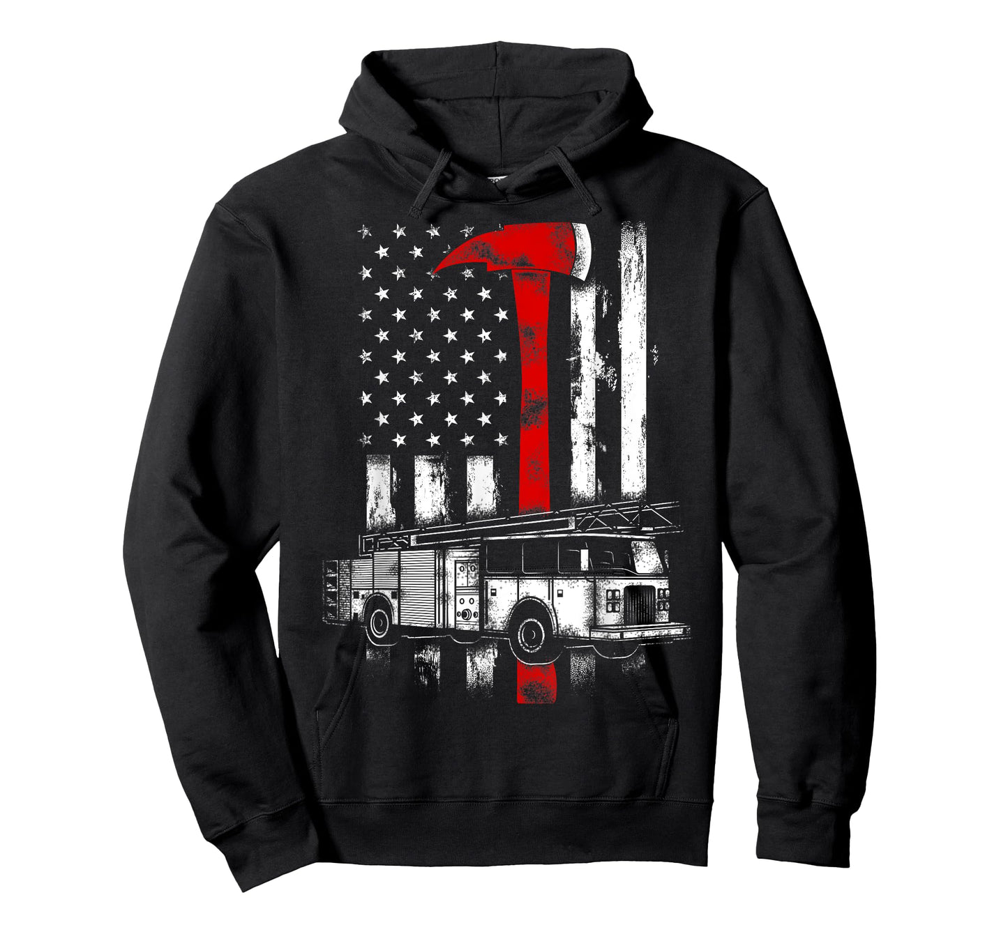 Firefighter American Fire Truck red Axe Fireman US flag T-Shirt