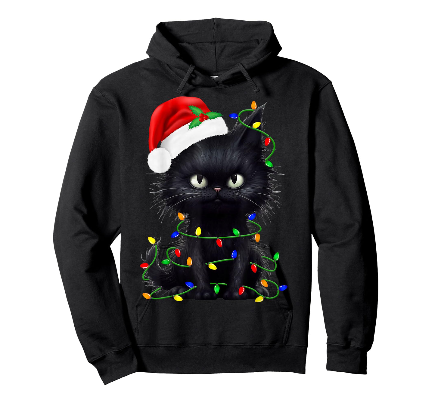 Retro Black Cat Christmas Light Funny Cat Men Women Kids T-Shirt