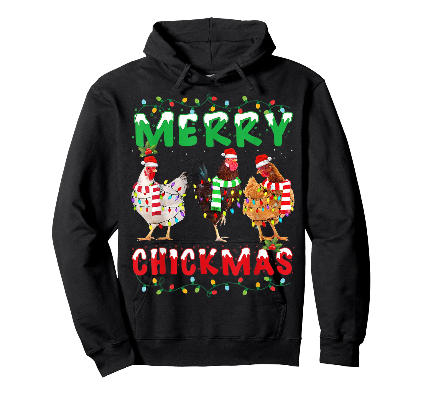 Merry Christmas Chicken Shirt Santa Hat Lights Funny Gift T-Shirt