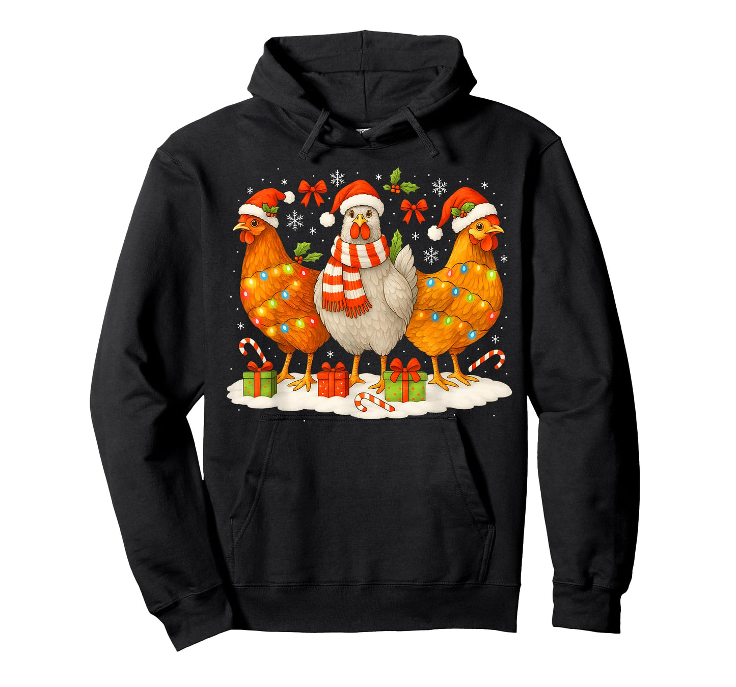 Chicken Christmas Lights Santa Hats Reindeer Funny Holiday T-Shirt