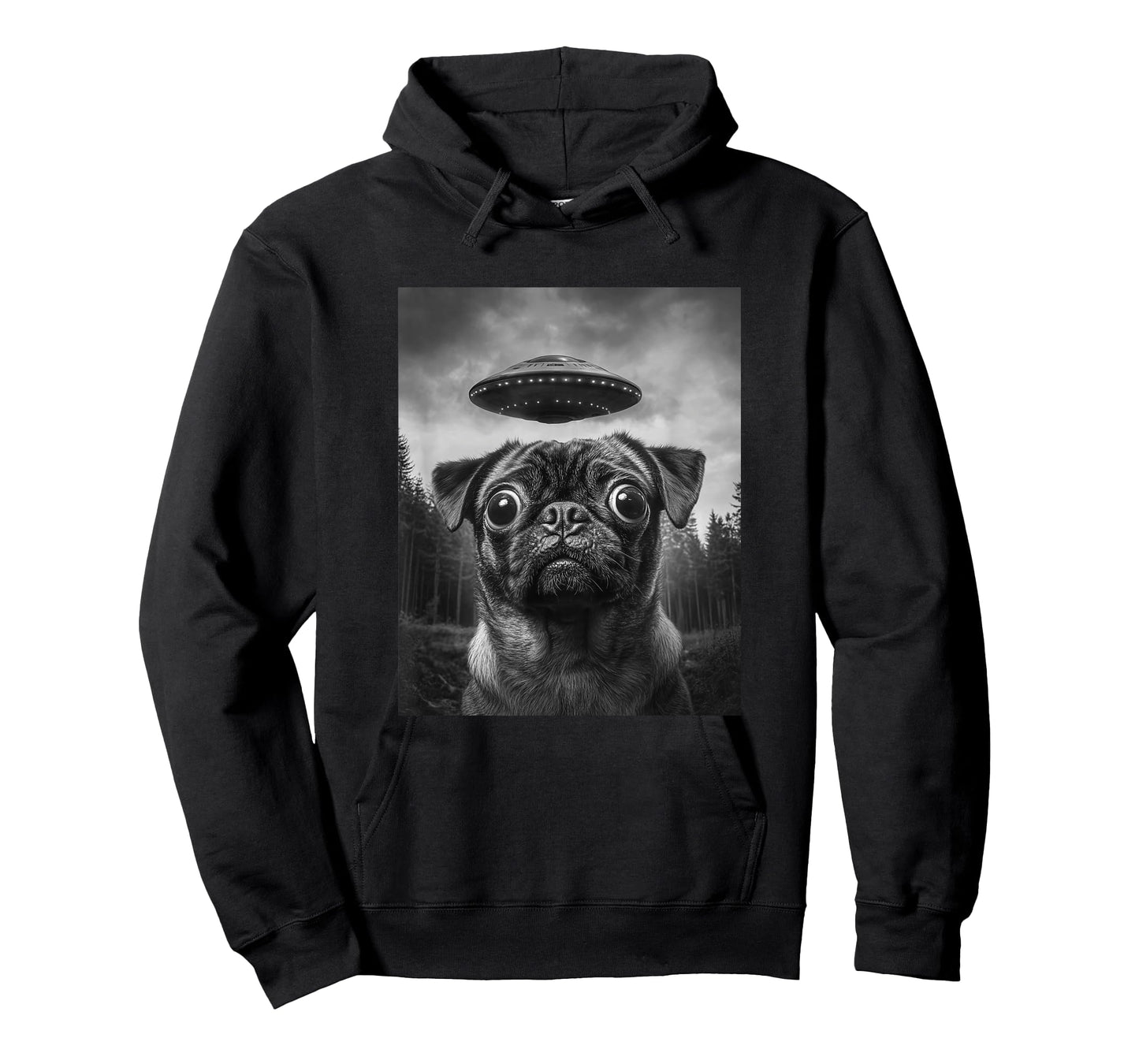 Funny Alien Pug Selfie with UFO T-Shirt