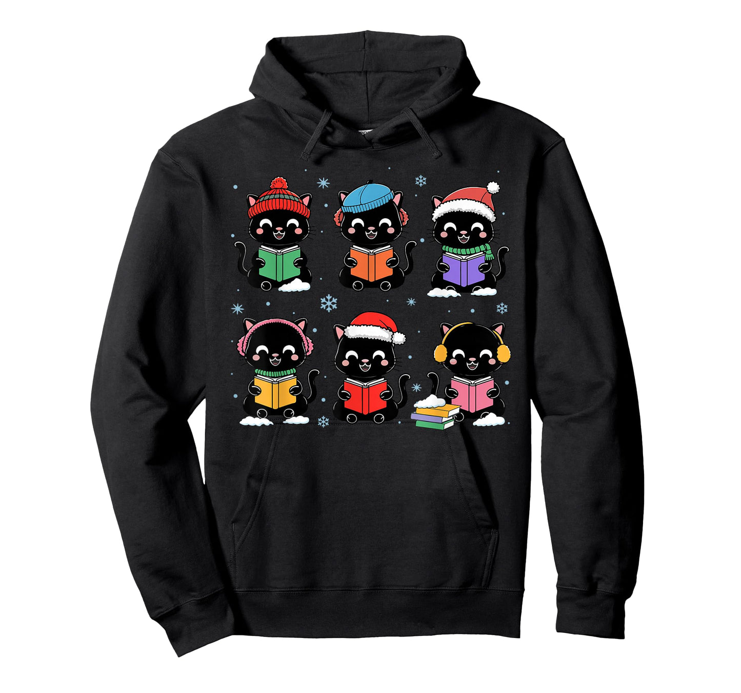 Black Cat Reading Book Christmas for Bookworm Cat Lover Xmas T-Shirt