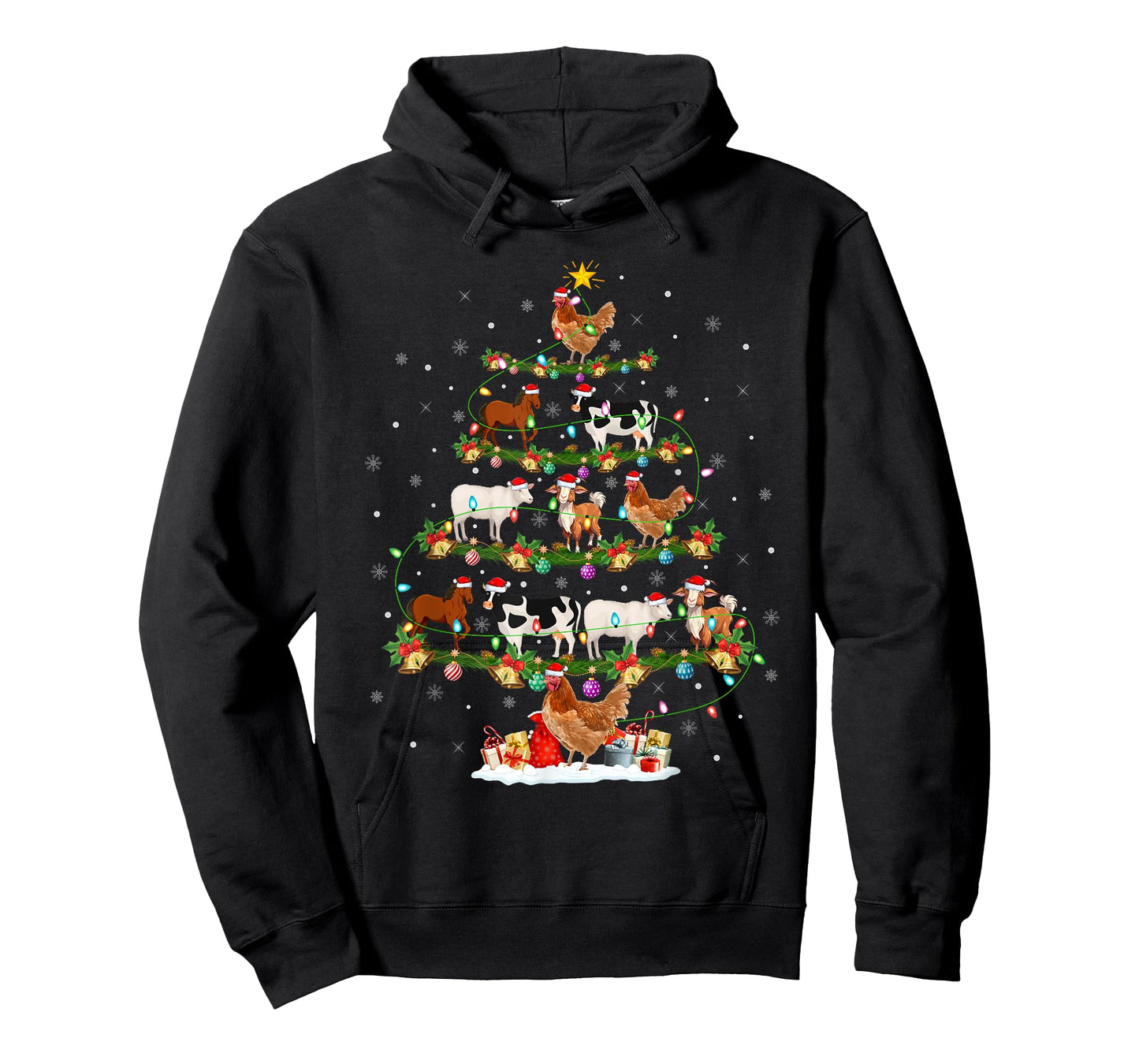 Chicken Cow Goat Horse Farm Animal Farmer Christmas Tree T-Shirt