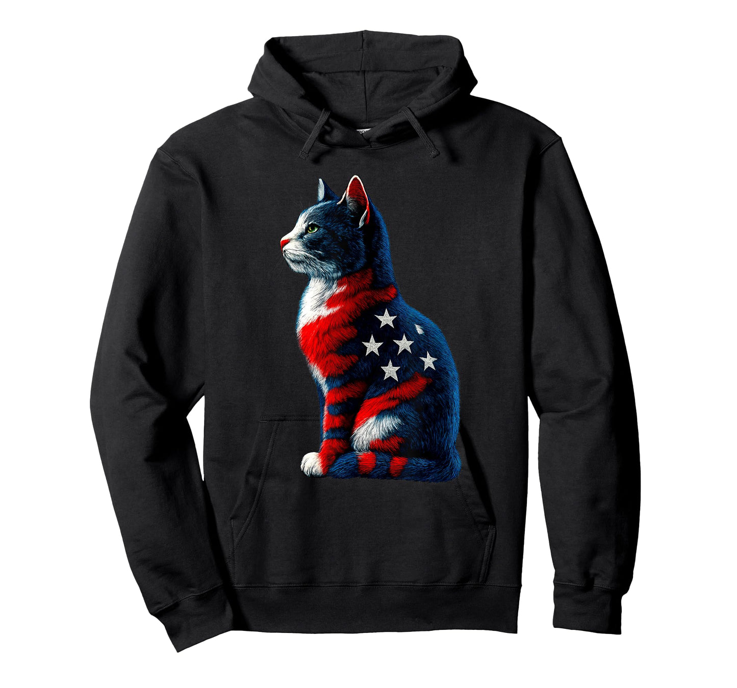 Cute Cat Green Eyes Patriotic 4th of July USA Flag T-Shirt