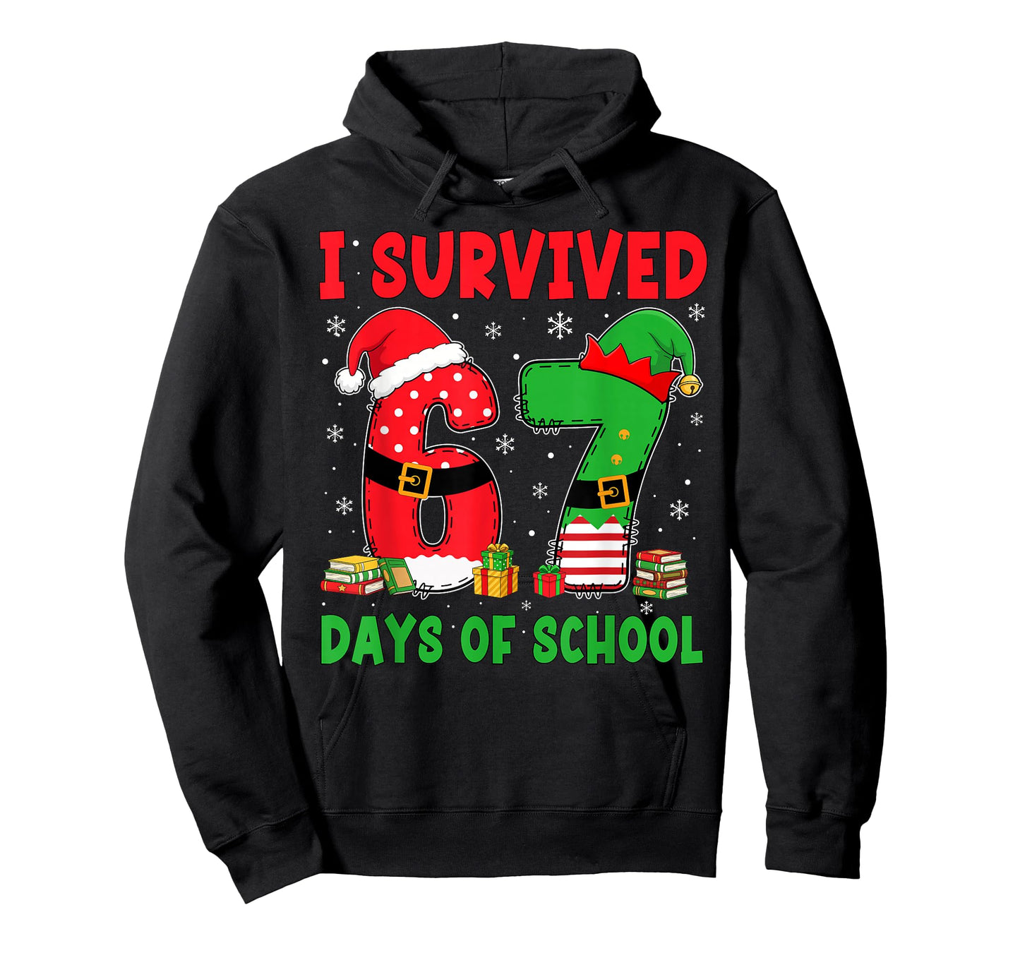 I Survived 67 Days of School Six Seven Christmas Santa Elf T-Shirt