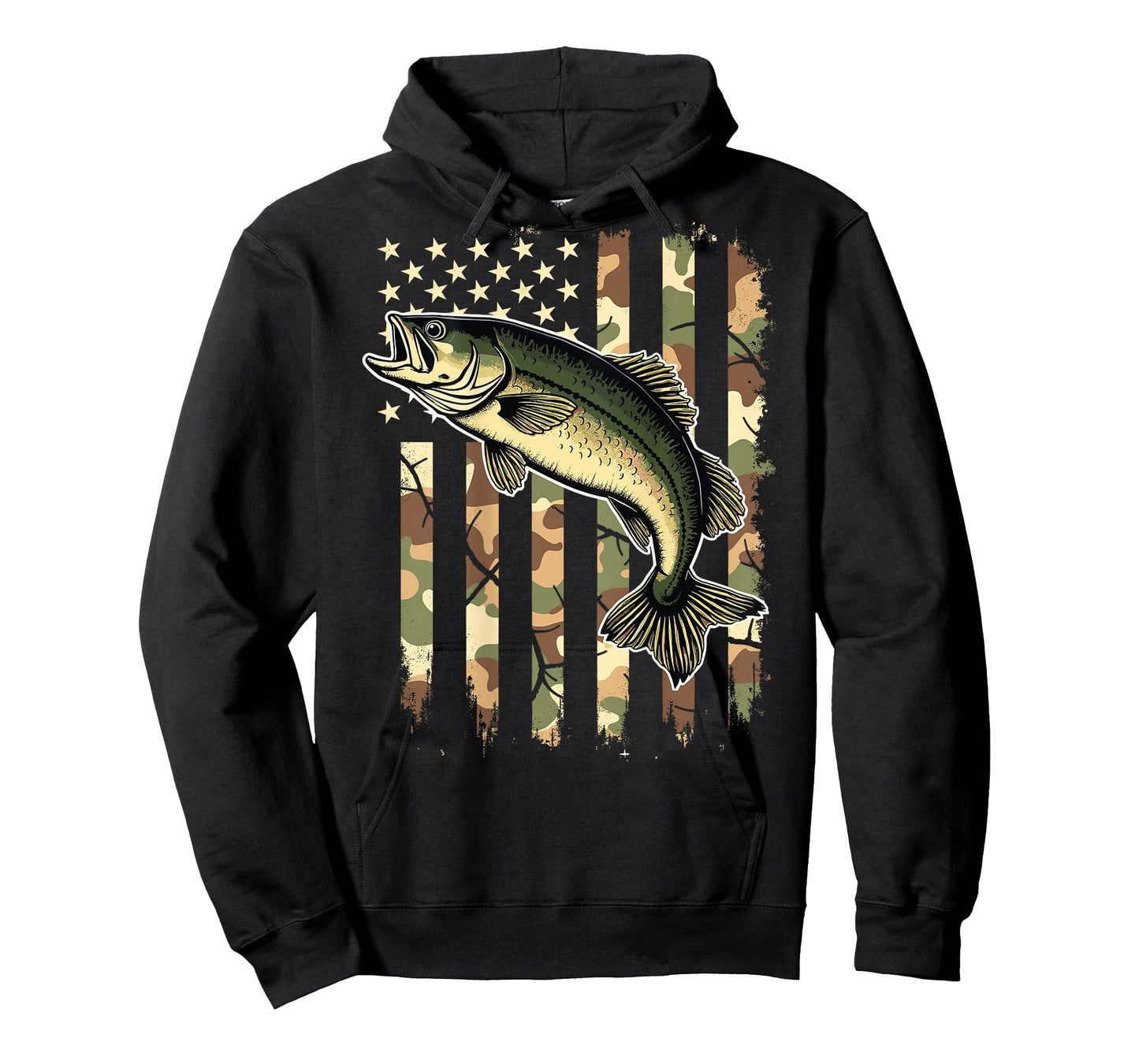 Fishing (on Back) Camouflage USA American Flag Fisherman T-Shirt