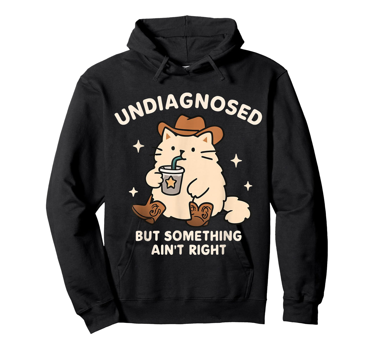 Funny Undiagnosed But Something Ain't Right Cowboy Cat ADHD T-Shirt