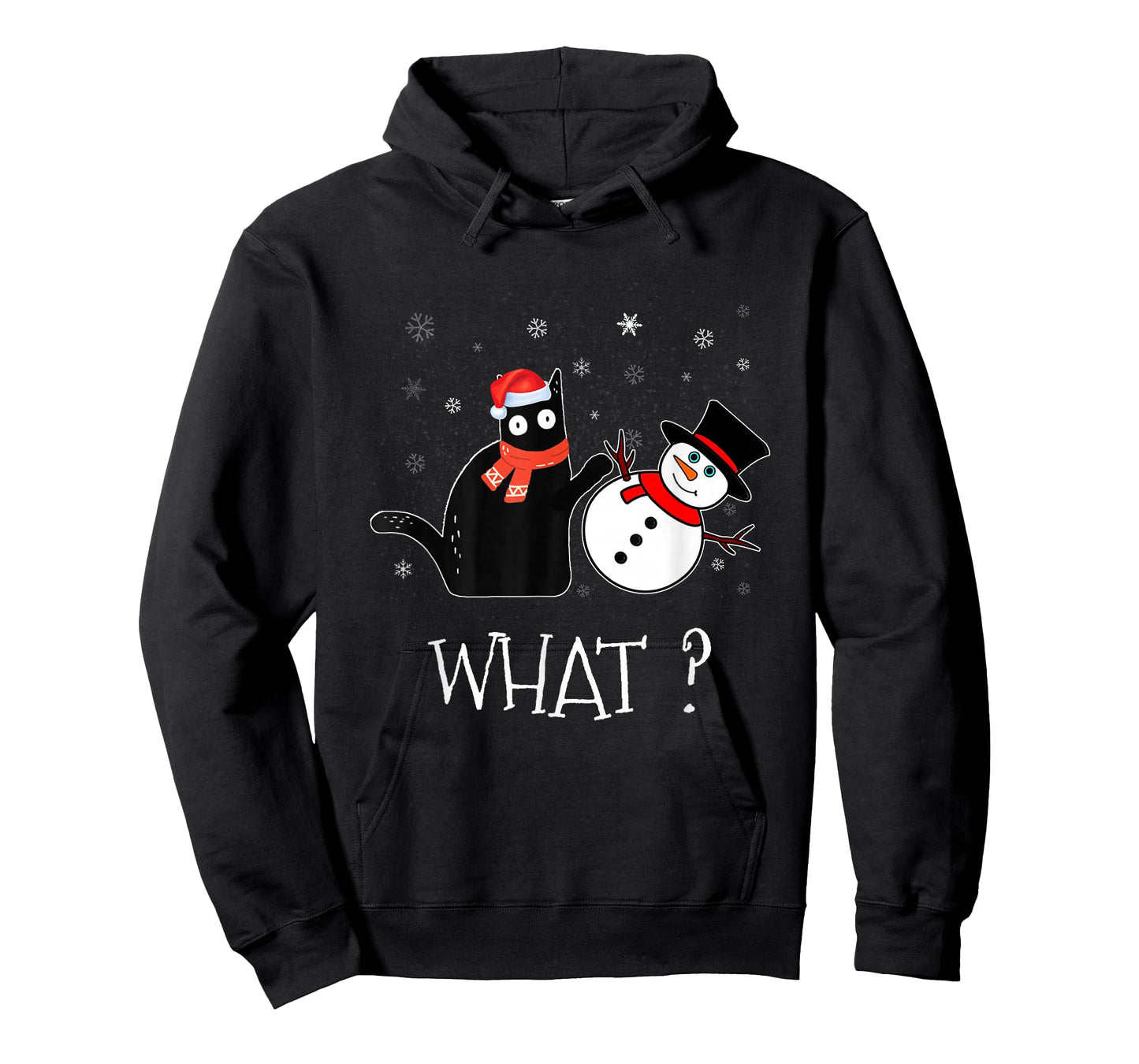 Funny Black cat Pushing Snowman Christmas Winter Costume T-Shirt