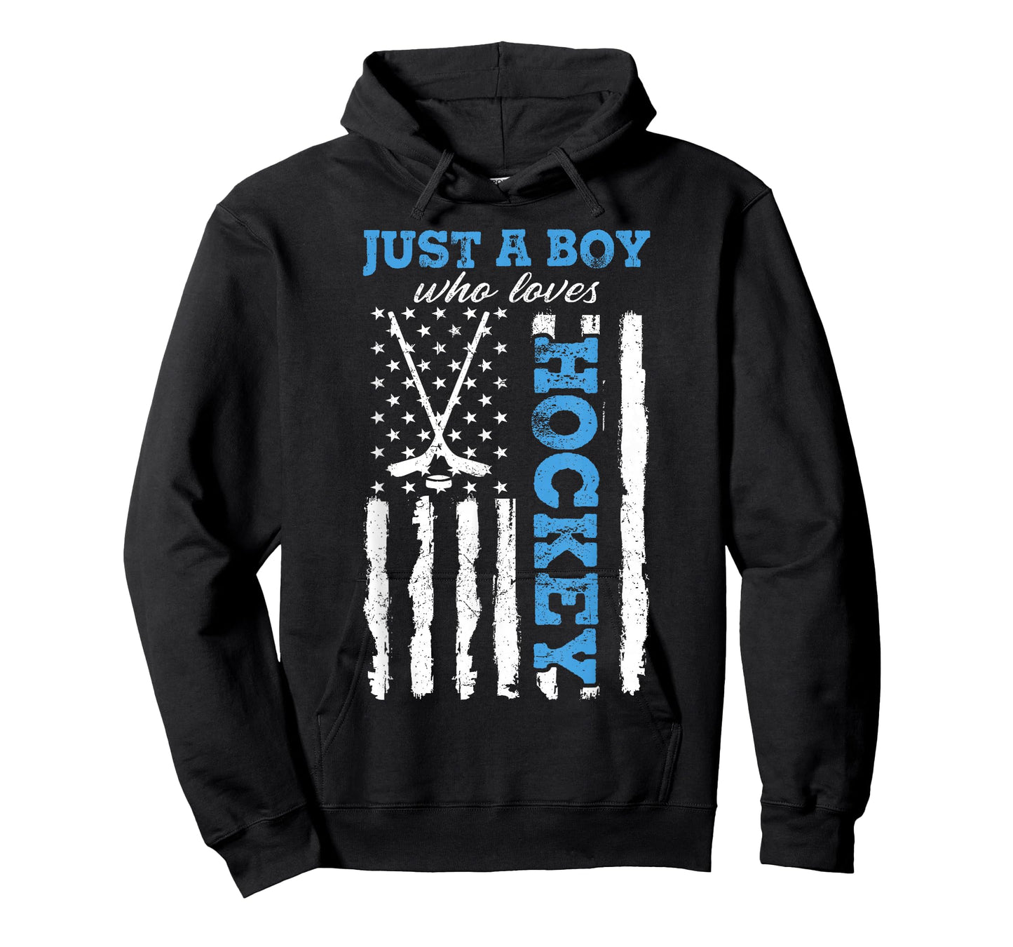 Just A Boy Who Loves Hockey USA Flag Ice Hockey Boys Kids T-Shirt